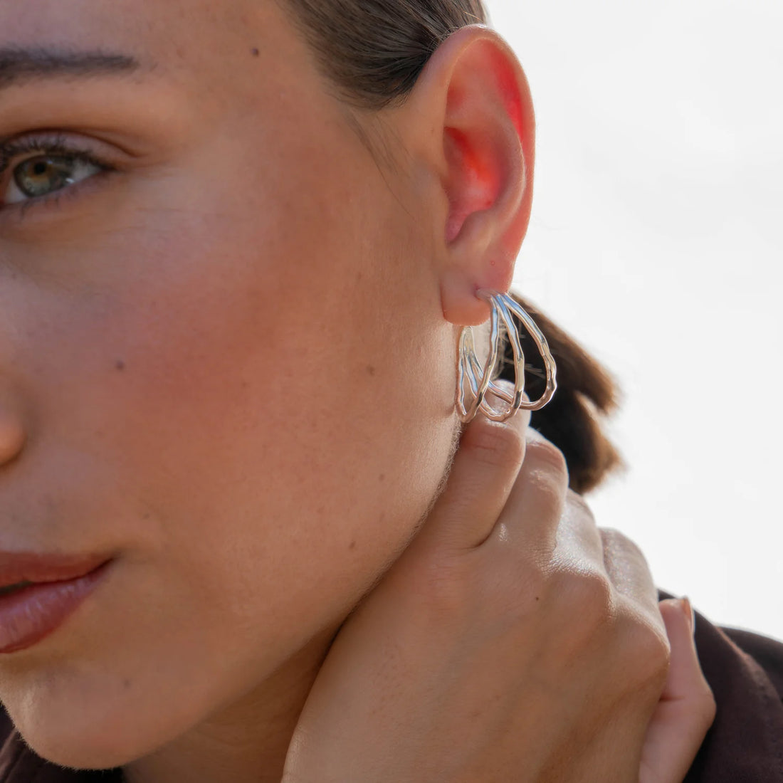 Large Triple Row Waterfall Hoop Earrings