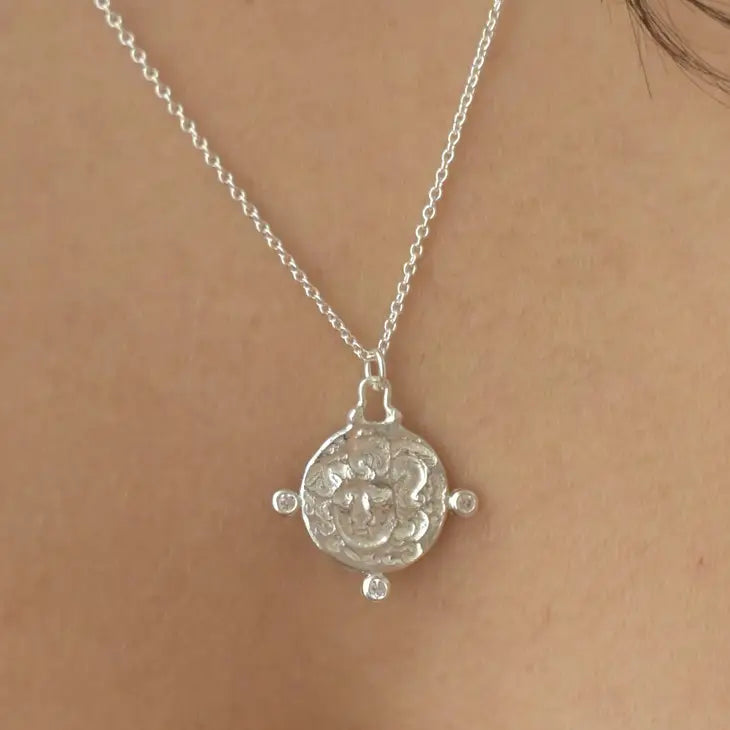 Silver Medusa White Sapphire Necklace