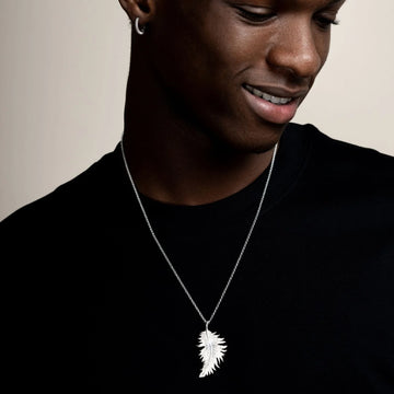 Mens Large Feather Pendant Necklace