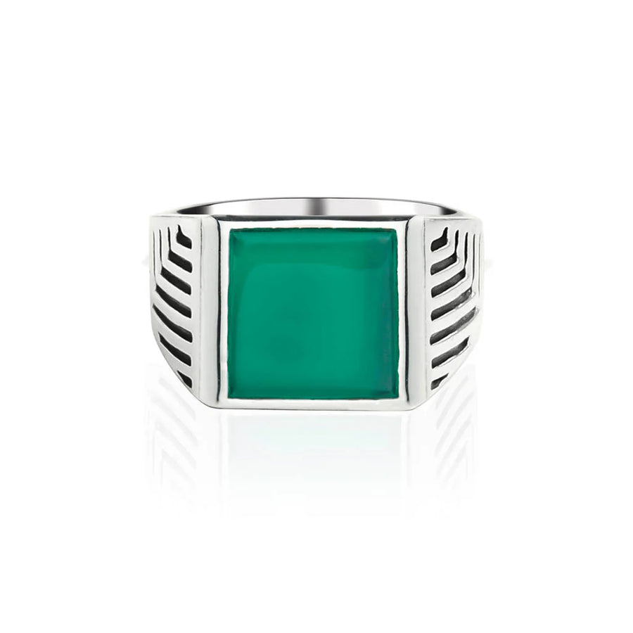 Sacred Universe Green Onyx Mens Signet Ring