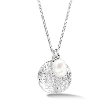 Hammered Disc & Freshwater Pearl Nomad Necklace