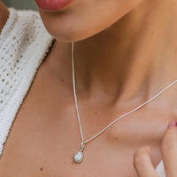 Silver Opal Birthstone Charm Necklace