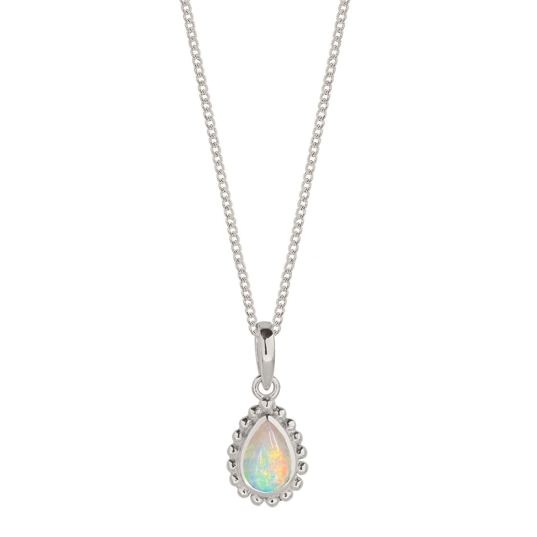 Silver Opal Birthstone Charm Necklace