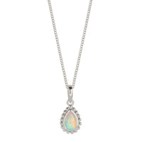 Silver Opal Birthstone Charm Necklace