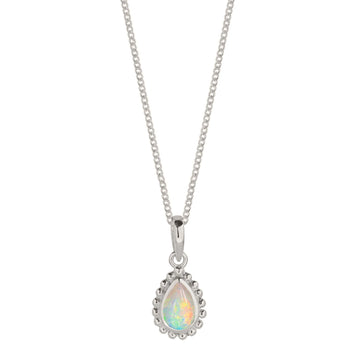 Silver Opal Birthstone Charm Necklace