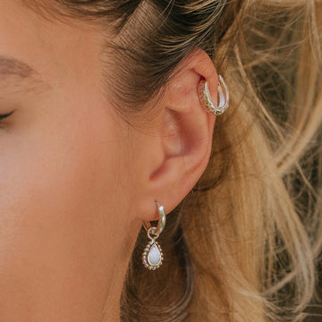 Silver Opal Charm Huggie Hoop Earrings