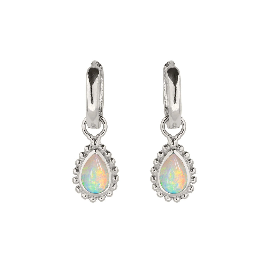 Silver Opal Charm Huggie Hoop Earrings