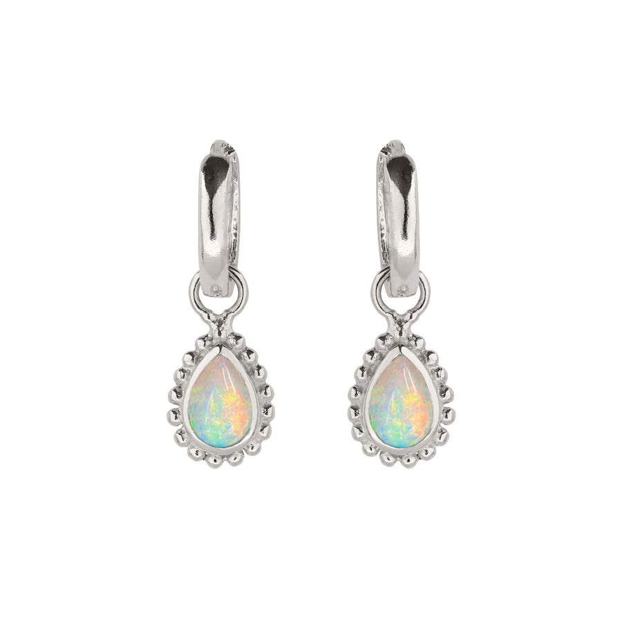 Silver Opal Charm Huggie Hoop Earrings