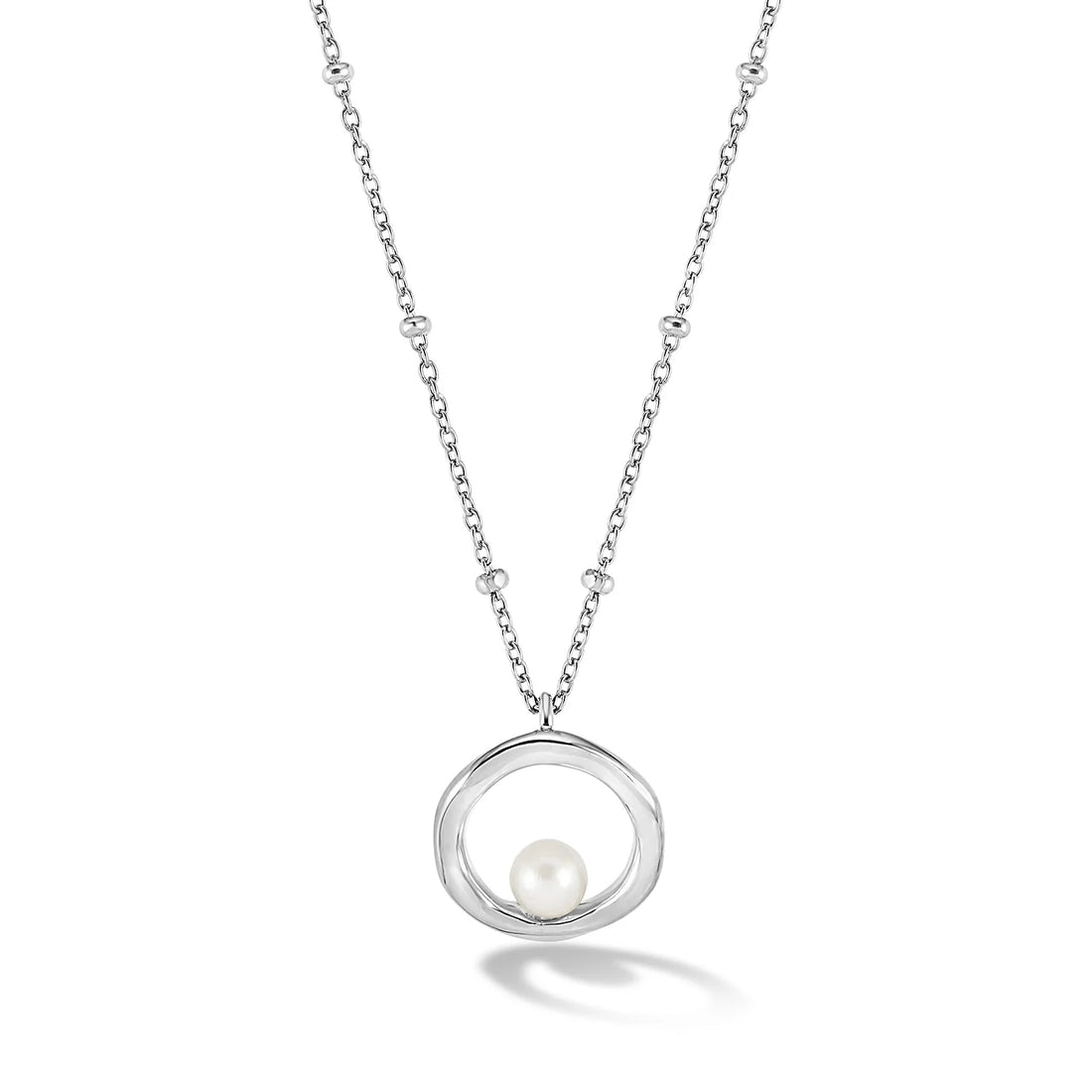 Open Circle White Pearl Waterfall Necklace