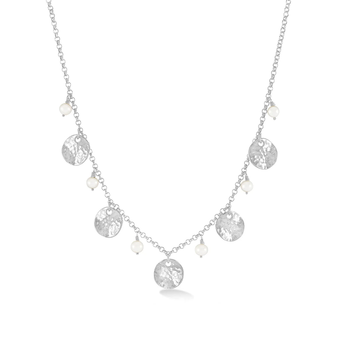 White Pearl & Disc Collar Necklace