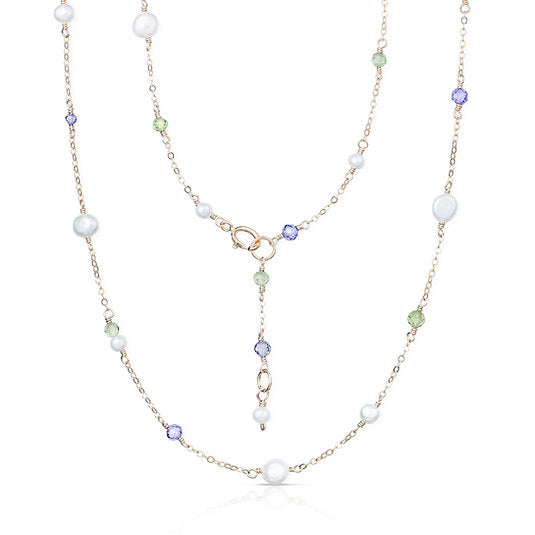 9ct Dainty Peridot, Zircon and Pearl Chain Necklace