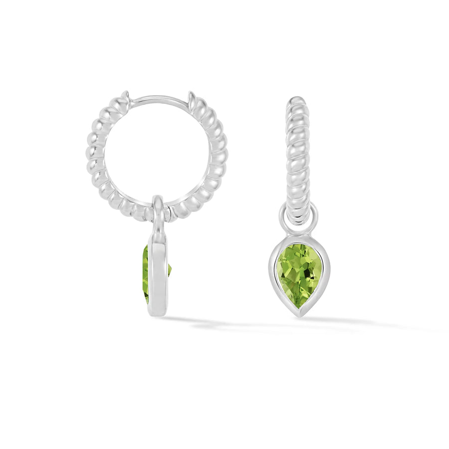 Peridot Twist Silver Huggie Hoop Earrings