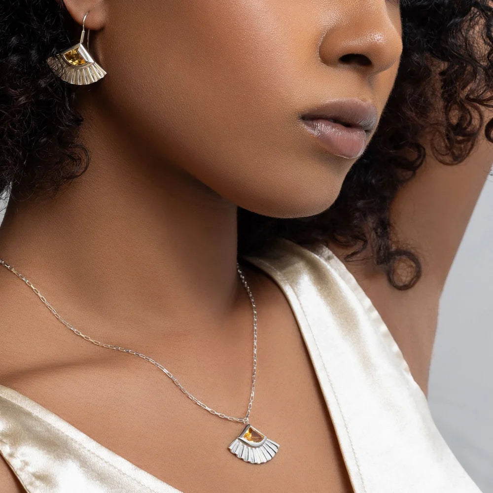 Pharaohs Citrine Papyrus Necklace Gold Vermeil