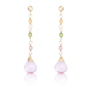 9ct Tourmaline and Pink Amethyst Drop Earrings