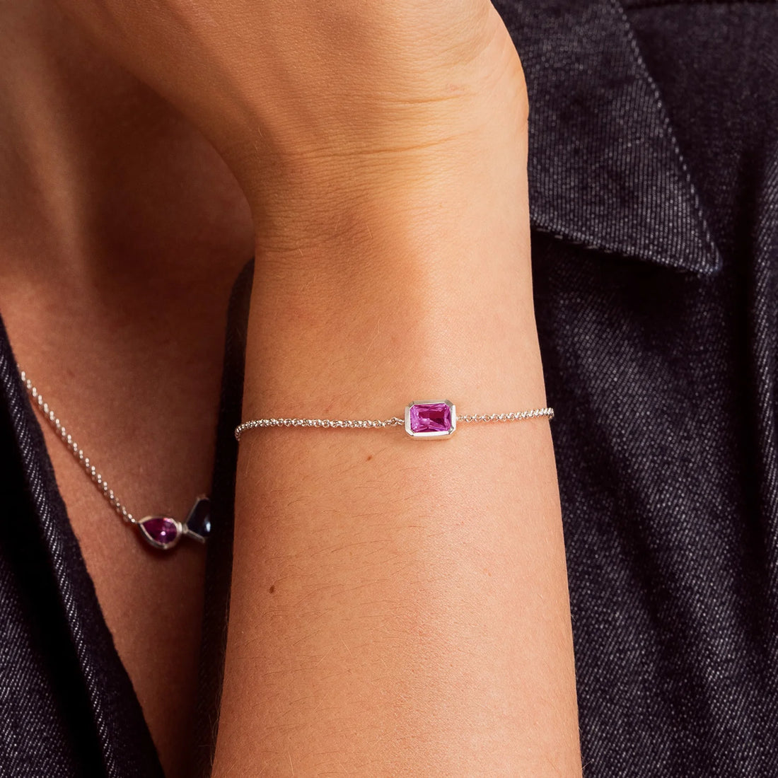 Silver Pink Quartz Octagon Chain Bracelet