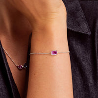 Silver Pink Quartz Octagon Chain Bracelet