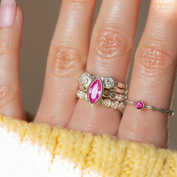 Silver Pink Sapphire Wave Ring