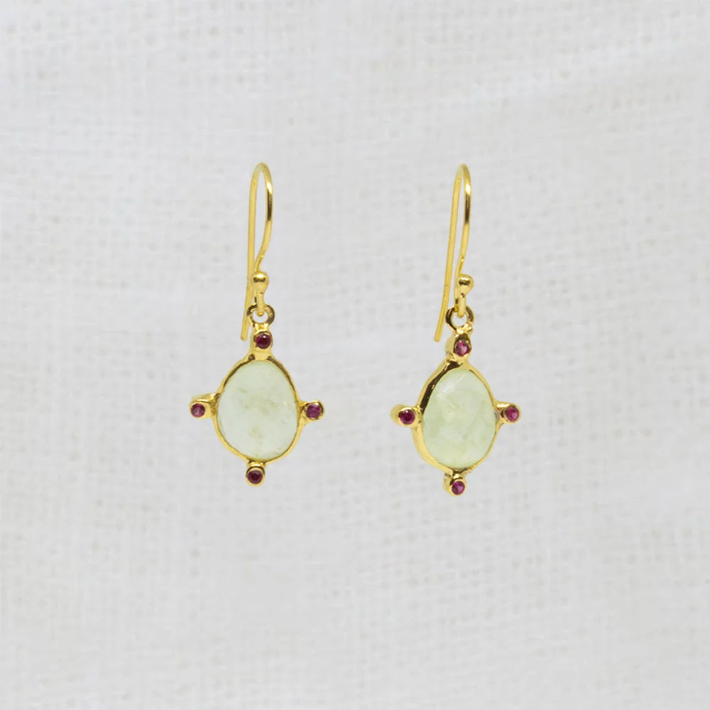 Gold Vermeil Prehnite and Zircon Earrings
