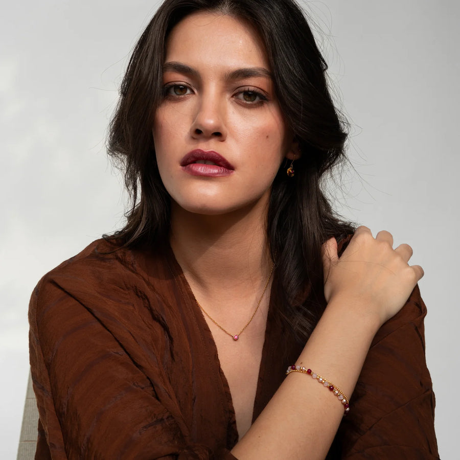 Ruby Round Dewdrop Pendant Gold Vermeil