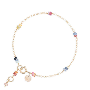 9ct Multi coloured Sapphire Dainty Chain Bracelet