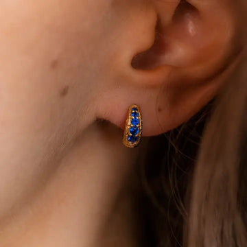 Sapphire Antique Gold Huggie Hoop Earrings | Mini Gold Hoops