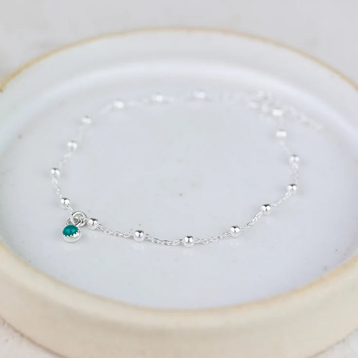 Silver Birthstone Satellite Chain Bracelet