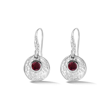 Hammered Disc & Garnet Drop Earrings