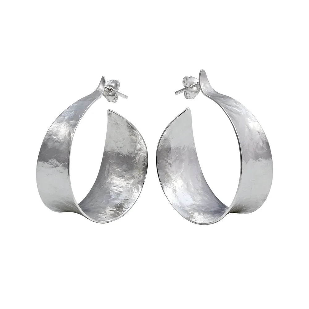Silver Komorebi Large Curl Hoop Earrings