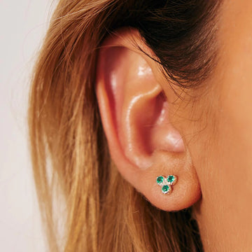 Silver Threeni Stud Earrings - Green Onyx