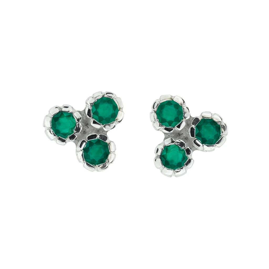 Silver Threeni Stud Earrings - Green Onyx