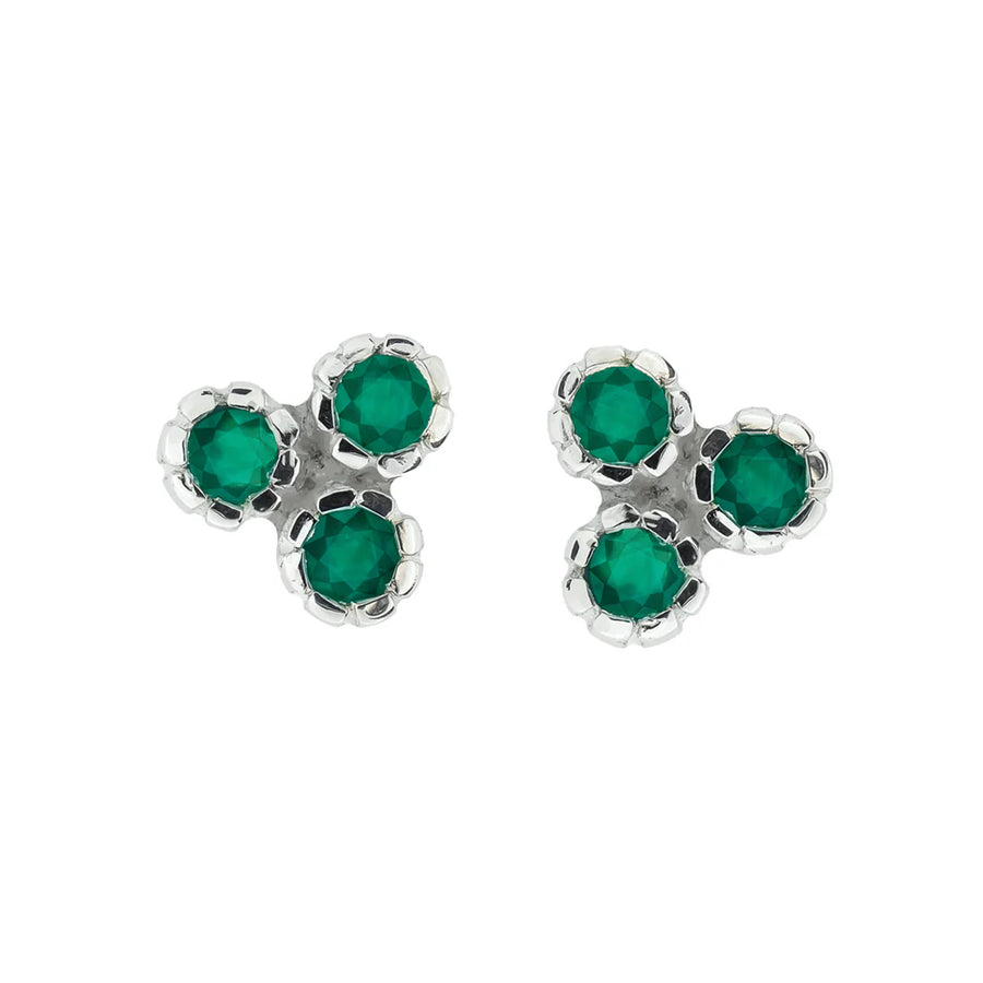 Silver Threeni Stud Earrings - Green Onyx