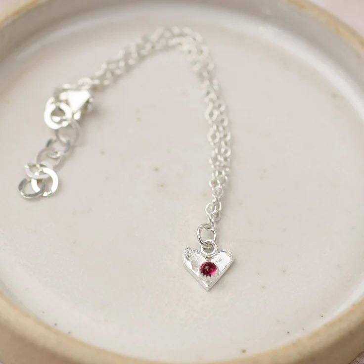 Sterling Silver Small Birthstone Heart Bracelet Sapphire