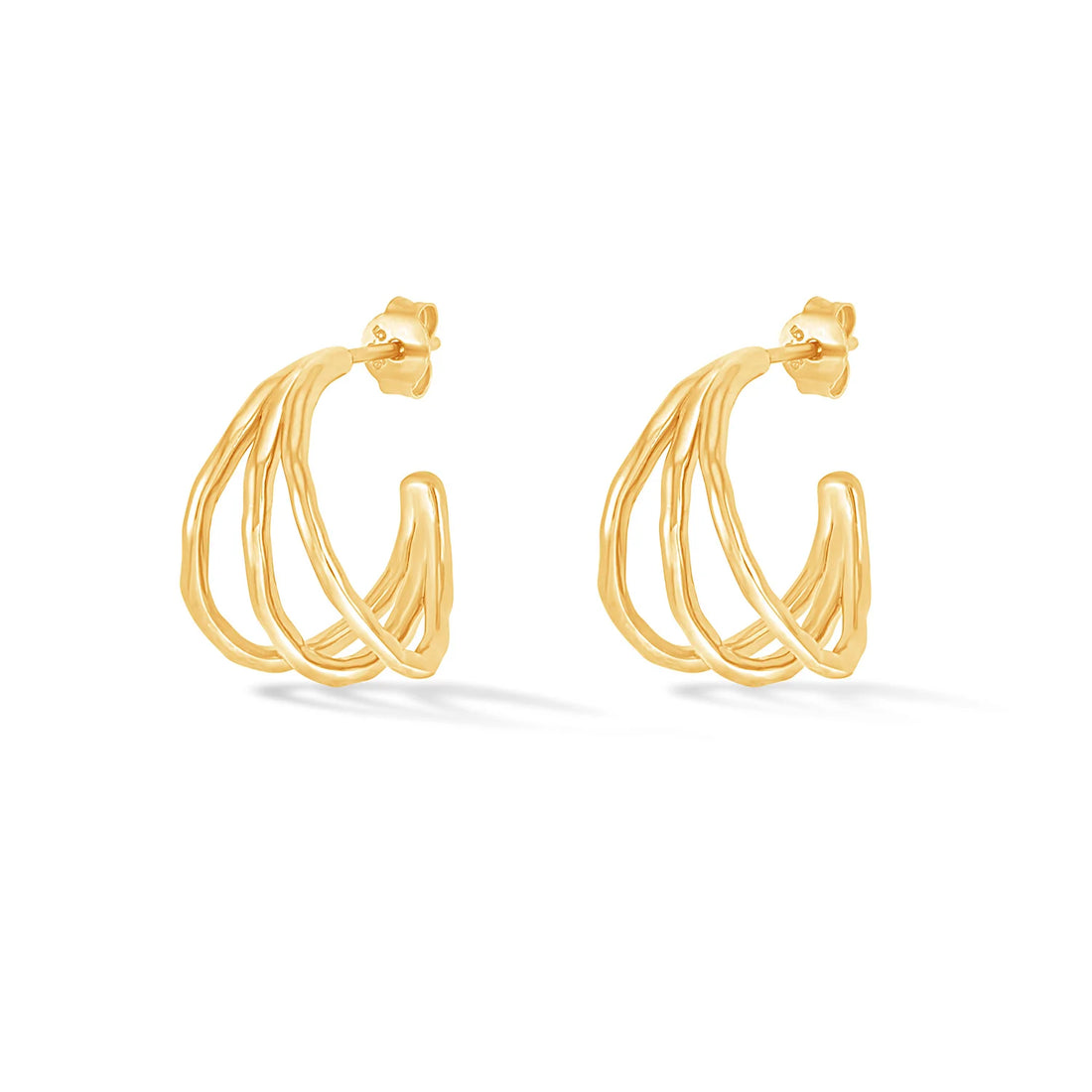 Small Triple Row Waterfall Hoop Earrings Gold Vermeil