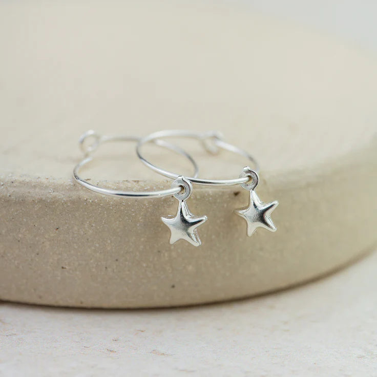 Silver Star Charm Hoop Earrings