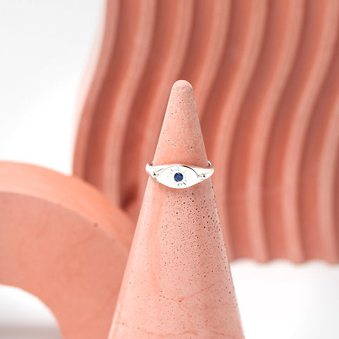 Silver and Sapphire Supernova Signet Ring