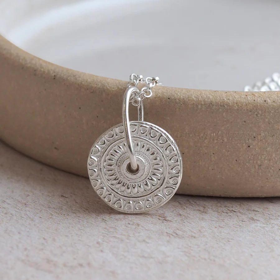Silver Talisman Spinner Pendant Necklace