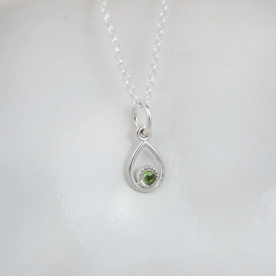 Silver Gemstone Teardrop Pendant