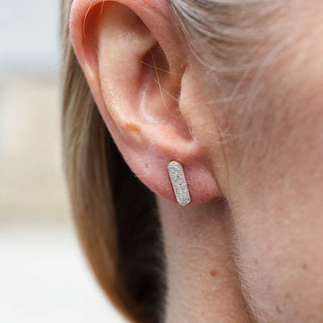 Silver Textured Capsule Stud Earrings