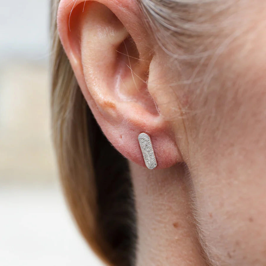 Silver Textured Capsule Stud Earrings