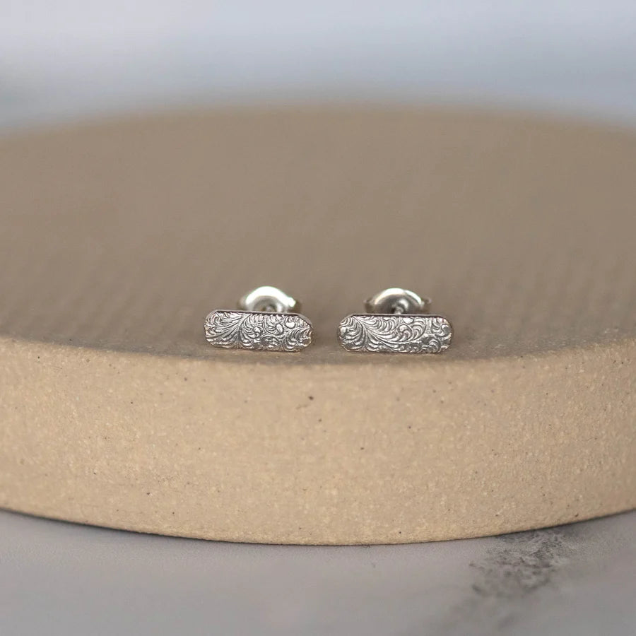 Silver Textured Capsule Stud Earrings
