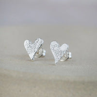 Silver Textured Heart Stud Earrings