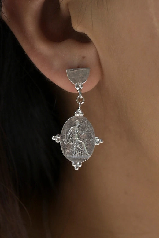 Silver Goddess Themis Drop Earrings