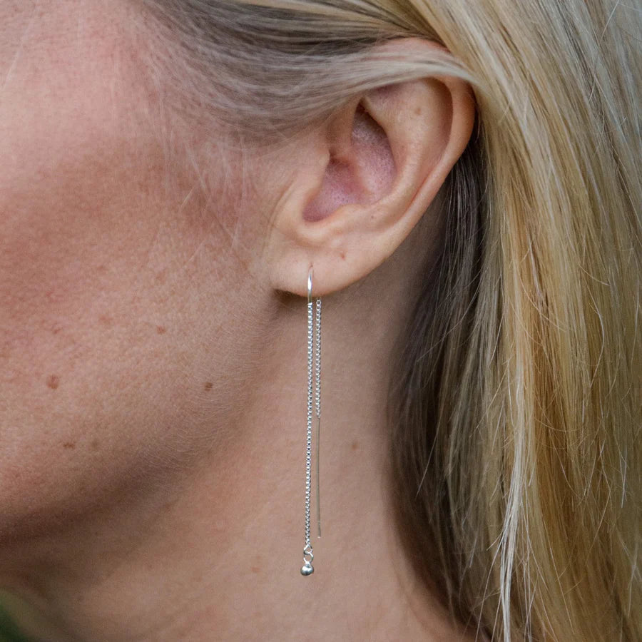 Silver Threader Earrings with Rose Quartz