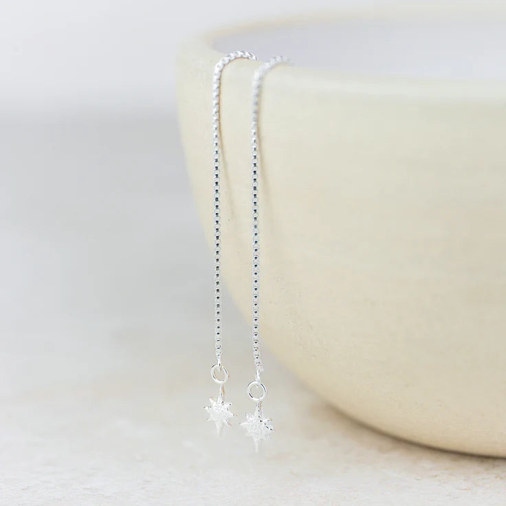 Silver Threader Earrings With Starburst Charms