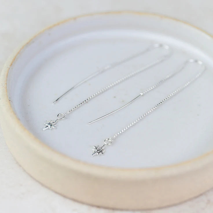 Silver Threader Earrings With Starburst Charms