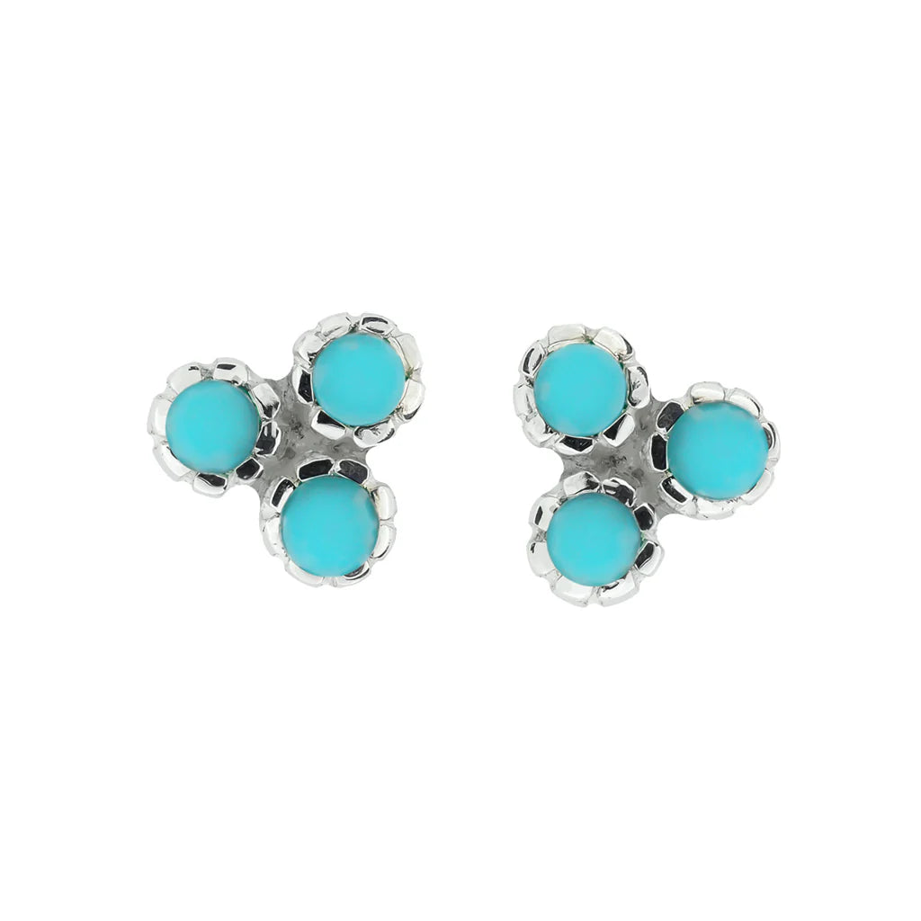 Silver Threeni Stud Earrings - Turquoise