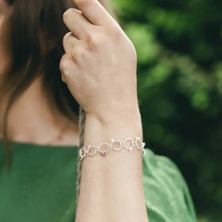 Sterling Silver Twig Hoop Bracelet with Amethyst