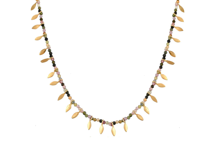 Tourmaline Leaf Charm Necklace