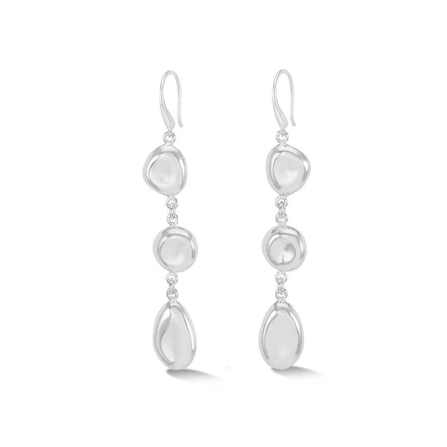 Long Silver Triple Pebble Drop Earrings