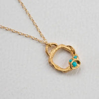 Turquoise and Gold Branch Circle Necklace - Small